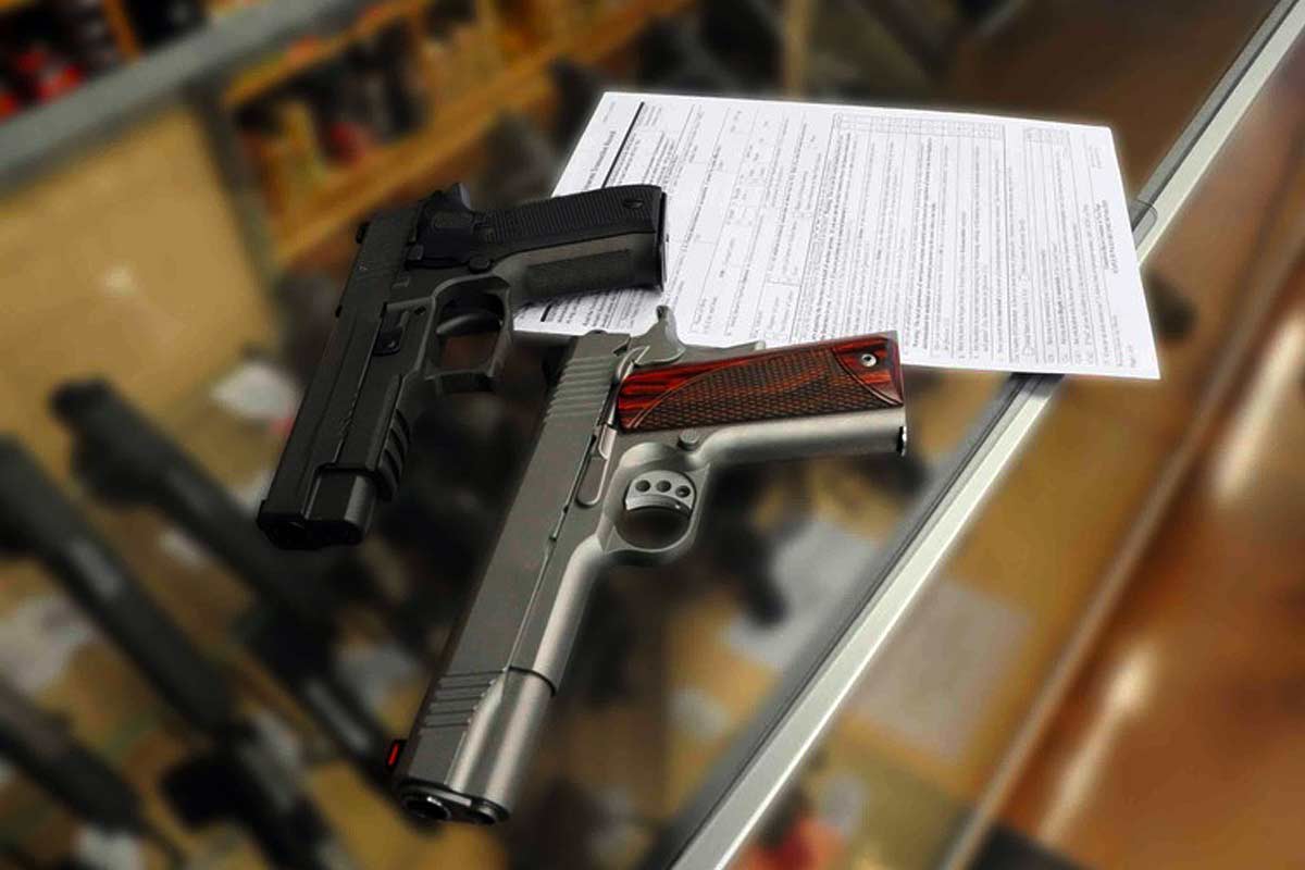3c-counter-backgroundcheck gun store counter with pistol and paperwork